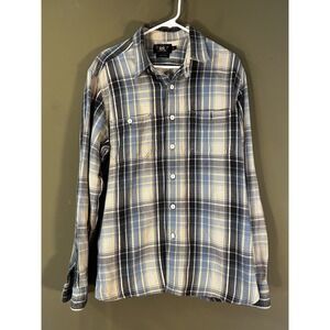 RRL Ralph Lauren Mens Double Button Strap Collar Plaid Flannel Mens Sz Large